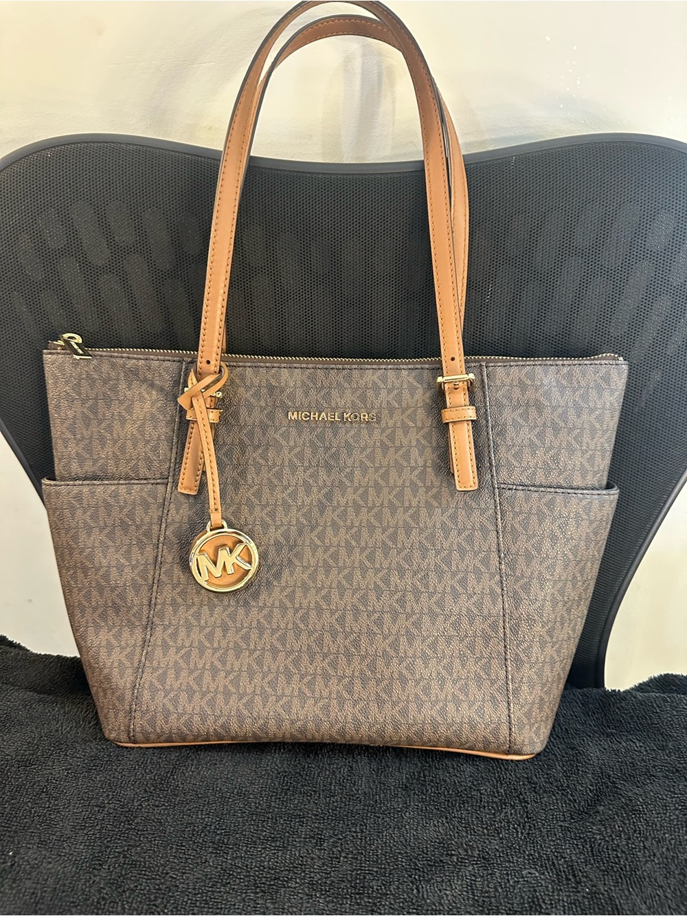 Michael Kors Brown Logo Tote with Tan Handles